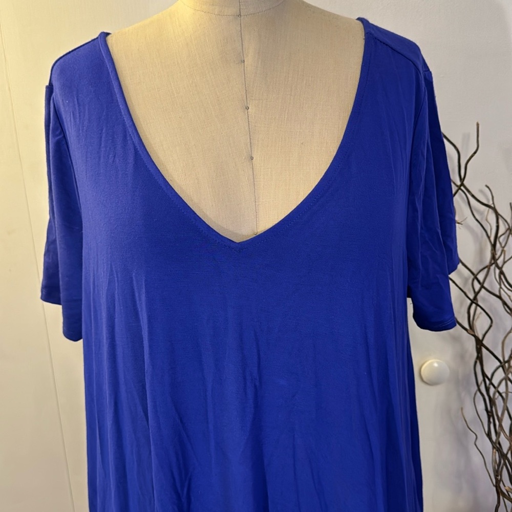 Jessica London royal blue midi short sleeve V-neck dress with pockets - Picture 2 of 8